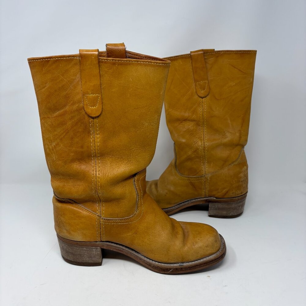 Landis Vtg Tan Leather Campus Distressed Boots Wide 9.5 - Picture 8 of 16